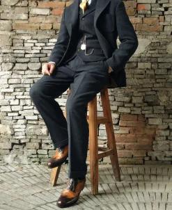 Outlet Blue-Gray Herringbone Tweed Suit Jacket Jackets&coats