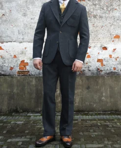 Outlet Blue-Gray Herringbone Tweed Suit Jacket Jackets&coats