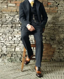 Outlet Blue-Gray Herringbone Tweed Suit Jacket Jackets&coats