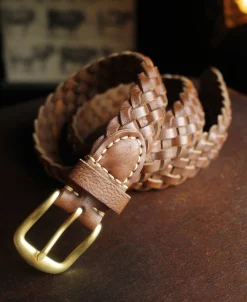 Discount Braided Leather Belt - Brown Belts