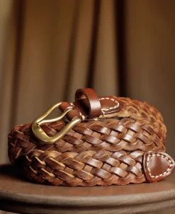 Discount Braided Leather Belt - Brown Belts