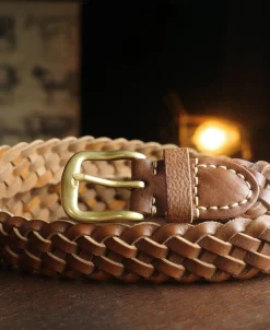 Discount Braided Leather Belt - Brown Belts