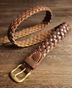 Discount Braided Leather Belt - Brown Belts