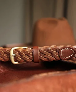 Discount Braided Leather Belt - Brown Belts