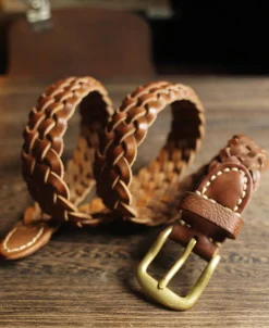 Discount Braided Leather Belt - Brown Belts