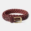 Sale Braided Leather Belt - Burgundy Belts
