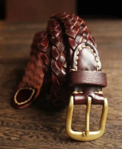 Sale Braided Leather Belt - Burgundy Belts