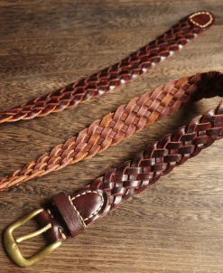 Sale Braided Leather Belt - Burgundy Belts