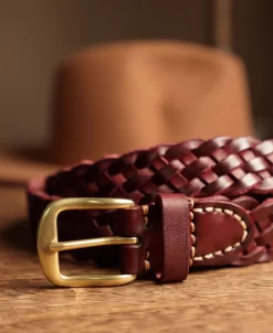 Sale Braided Leather Belt - Burgundy Belts