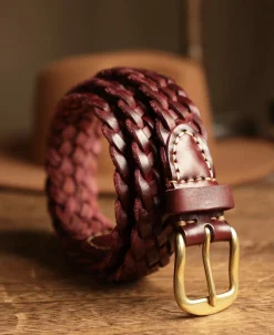 Sale Braided Leather Belt - Burgundy Belts