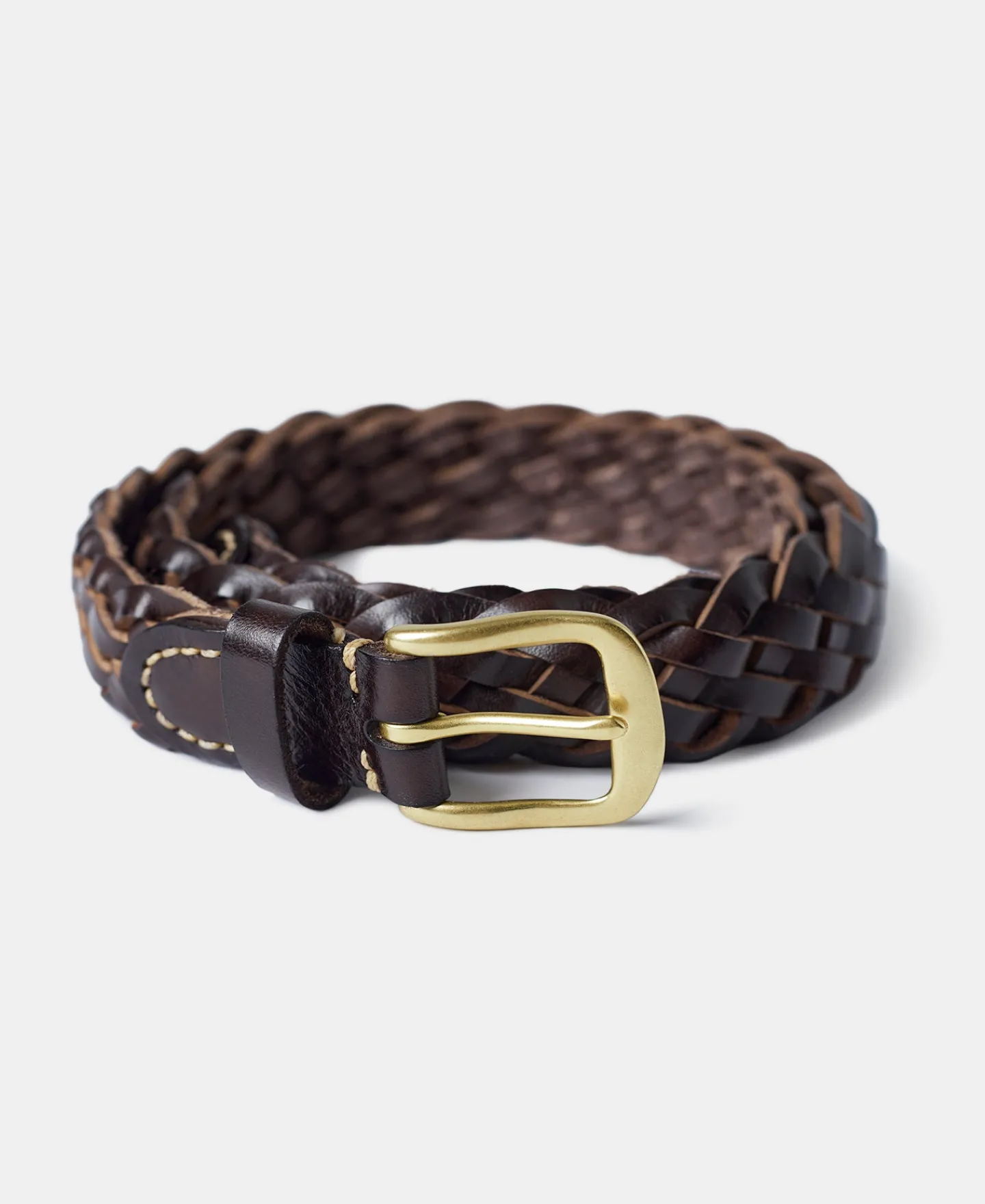 Outlet Braided Leather Belt - Coffee Belts