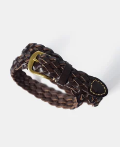 Outlet Braided Leather Belt - Coffee Belts