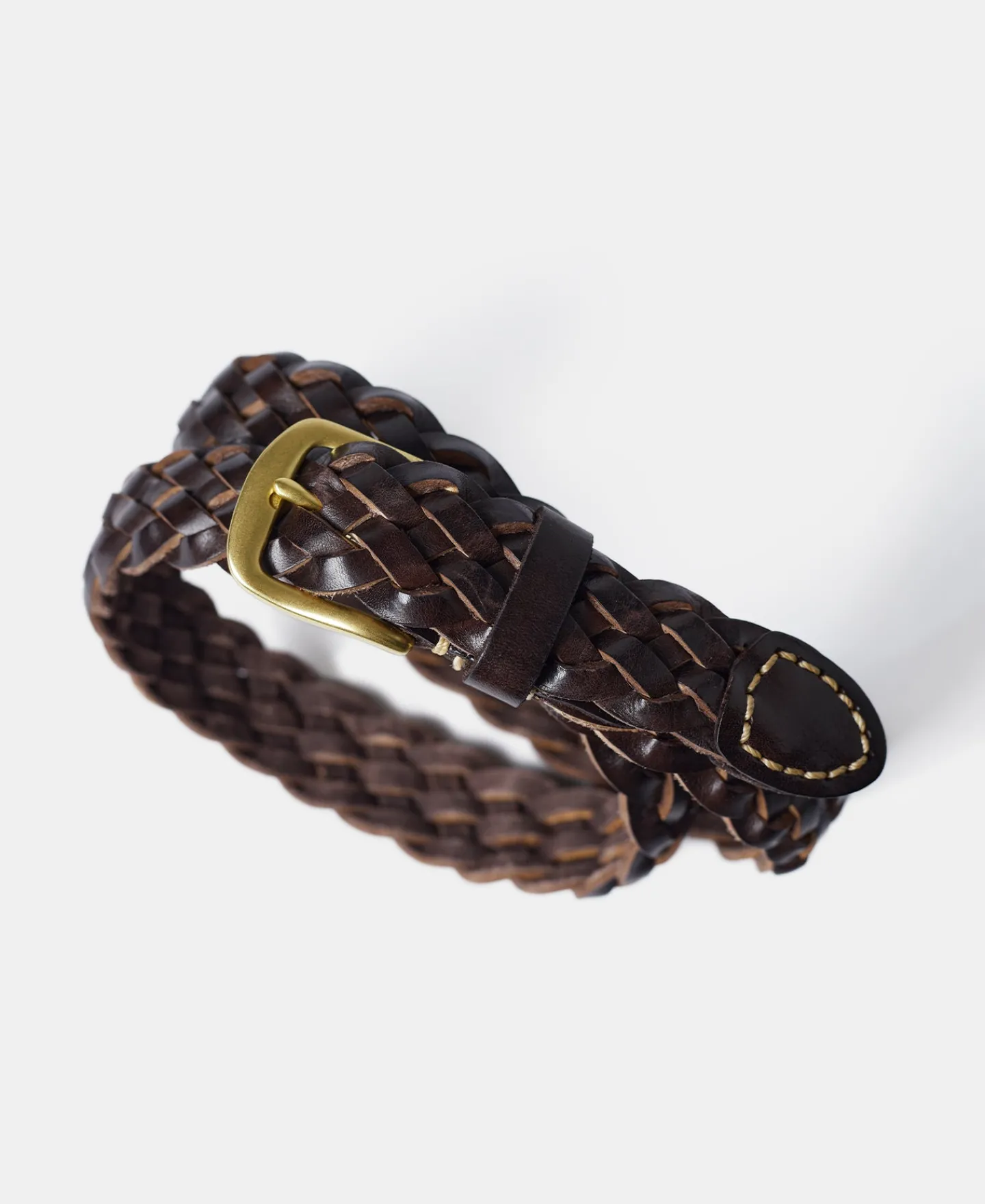 Outlet Braided Leather Belt - Coffee Belts