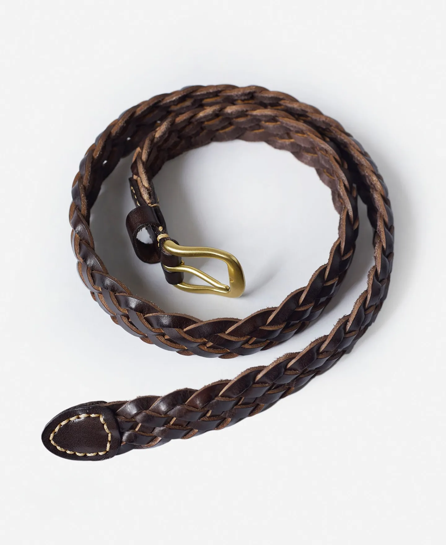 Outlet Braided Leather Belt - Coffee Belts