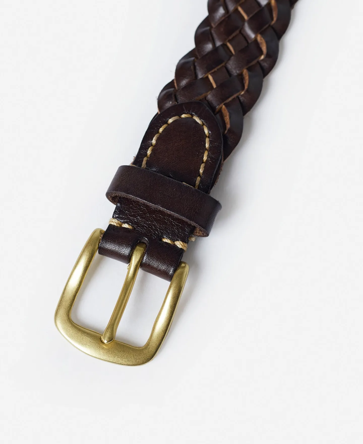 Outlet Braided Leather Belt - Coffee Belts