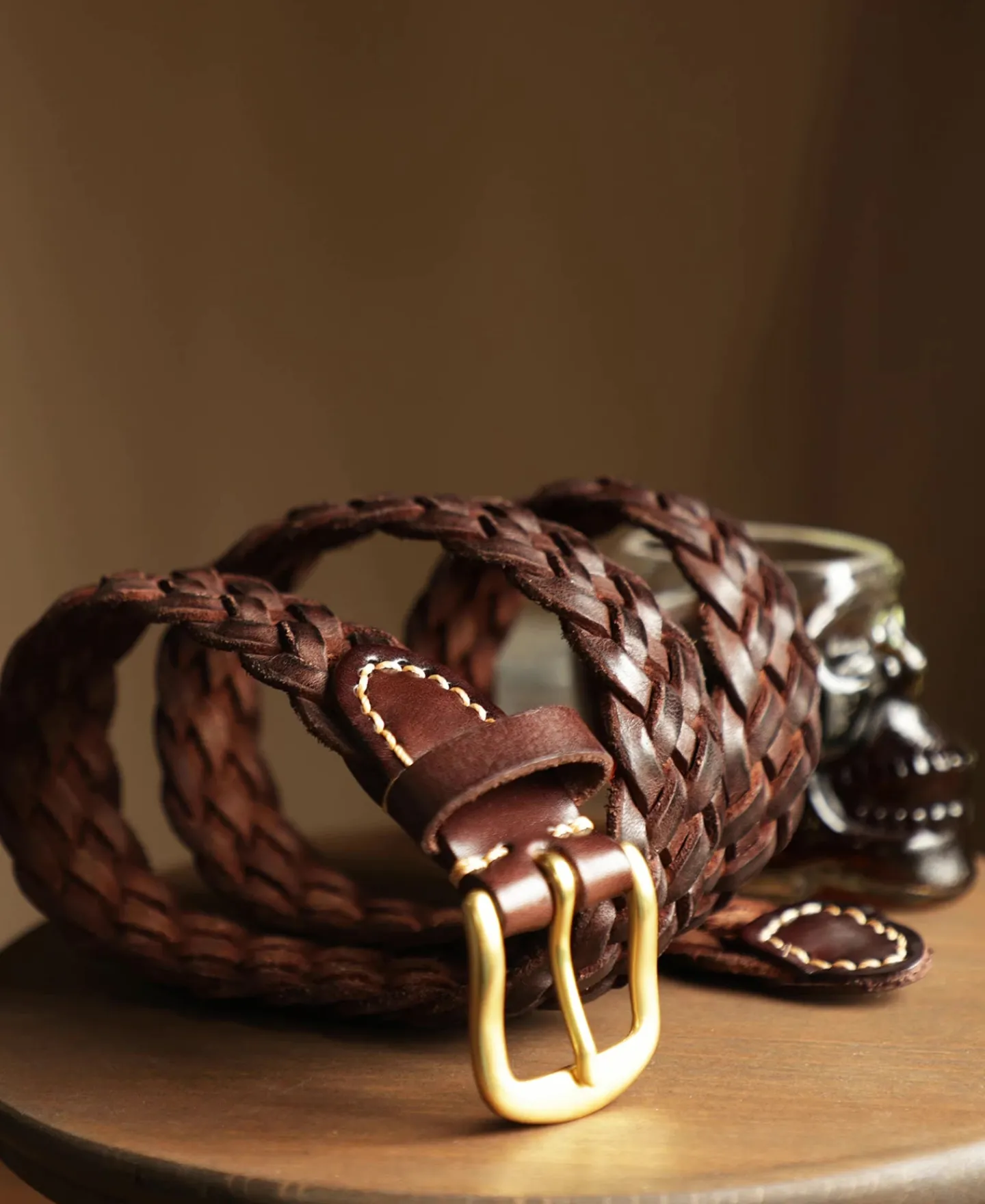 Outlet Braided Leather Belt - Coffee Belts