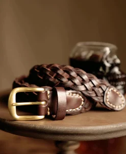 Outlet Braided Leather Belt - Coffee Belts