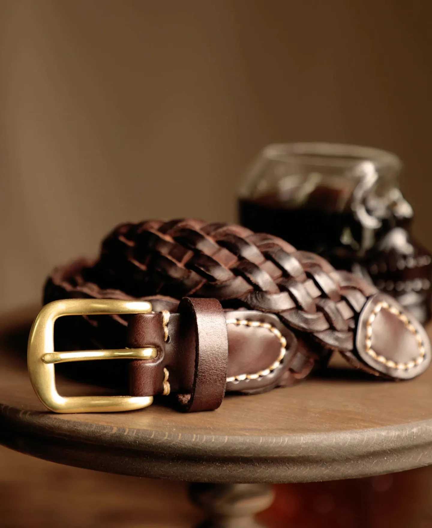 Outlet Braided Leather Belt - Coffee Belts