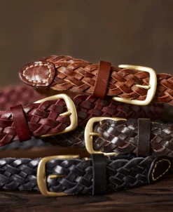 Outlet Braided Leather Belt - Coffee Belts