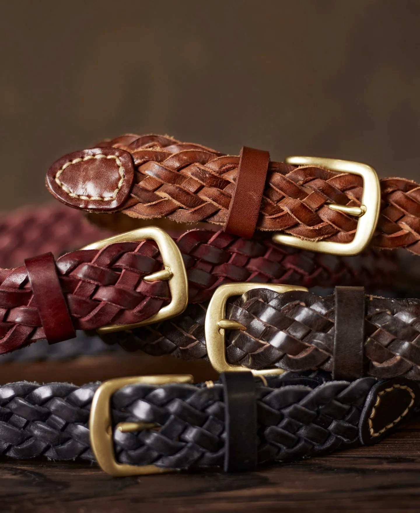 Outlet Braided Leather Belt - Coffee Belts
