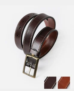 New Brass-Tipped Reversible Leather Belt - Coffee / Brown Belts