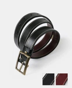Discount Brass-Tipped Reversible Leather Belt - Black / Reddish Brown Belts