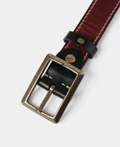 Discount Brass-Tipped Reversible Leather Belt - Black / Reddish Brown Belts