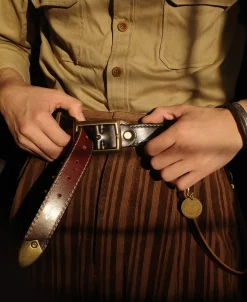 Discount Brass-Tipped Reversible Leather Belt - Black / Reddish Brown Belts
