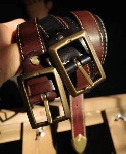 Discount Brass-Tipped Reversible Leather Belt - Black / Reddish Brown Belts