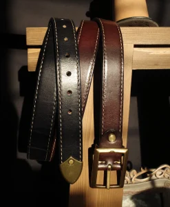 Discount Brass-Tipped Reversible Leather Belt - Black / Reddish Brown Belts