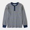 Discount Breton Striped Henley Long Sleeve T-Shirt - Blue/Apricot Henleys | Long Sleeve T-Shirts