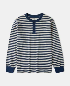 Discount Breton Striped Henley Long Sleeve T-Shirt - Blue/Apricot Henleys | Long Sleeve T-Shirts