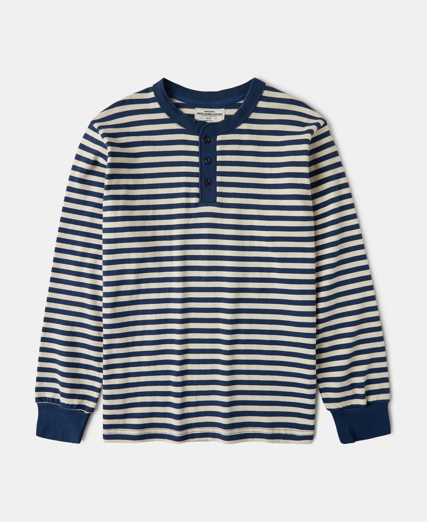 Discount Breton Striped Henley Long Sleeve T-Shirt - Blue/Apricot Henleys | Long Sleeve T-Shirts
