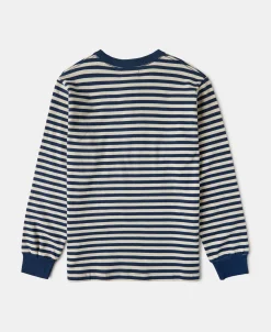 Discount Breton Striped Henley Long Sleeve T-Shirt - Blue/Apricot Henleys | Long Sleeve T-Shirts