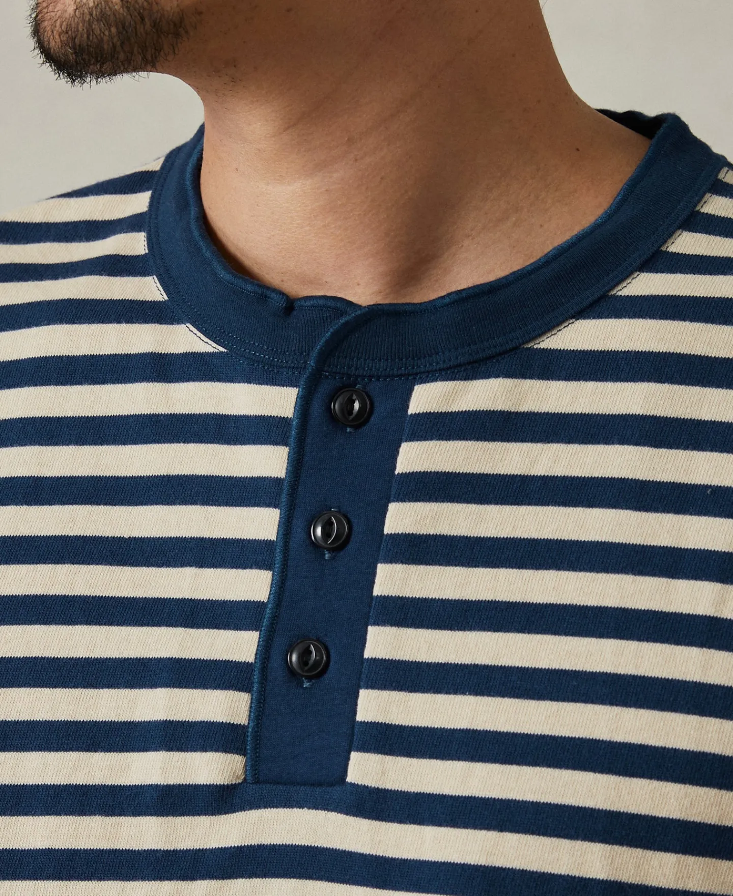 Discount Breton Striped Henley Long Sleeve T-Shirt - Blue/Apricot Henleys | Long Sleeve T-Shirts