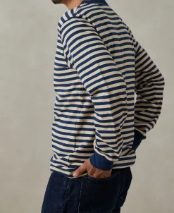 Discount Breton Striped Henley Long Sleeve T-Shirt - Blue/Apricot Henleys | Long Sleeve T-Shirts