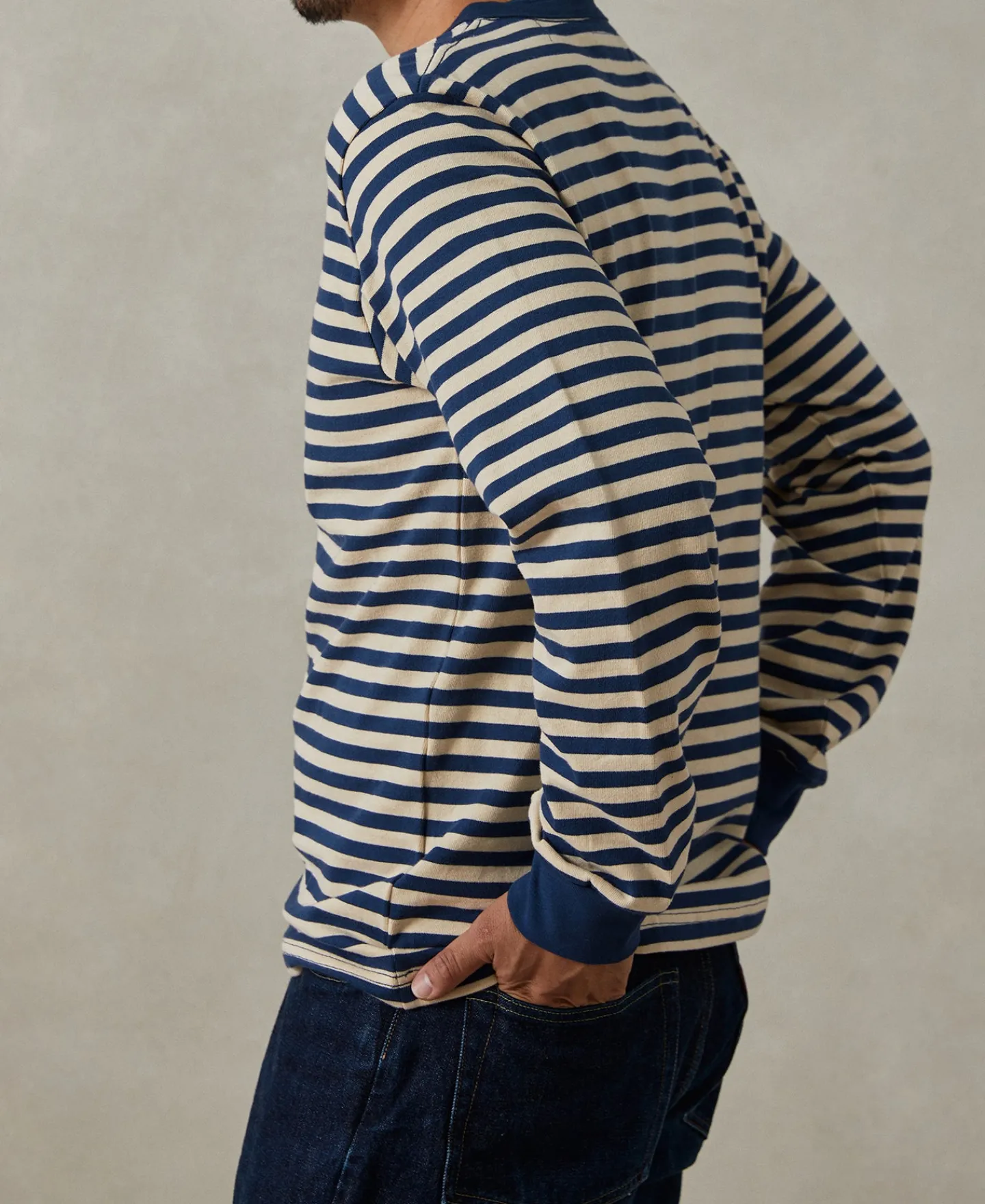Discount Breton Striped Henley Long Sleeve T-Shirt - Blue/Apricot Henleys | Long Sleeve T-Shirts