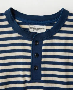 Discount Breton Striped Henley Long Sleeve T-Shirt - Blue/Apricot Henleys | Long Sleeve T-Shirts