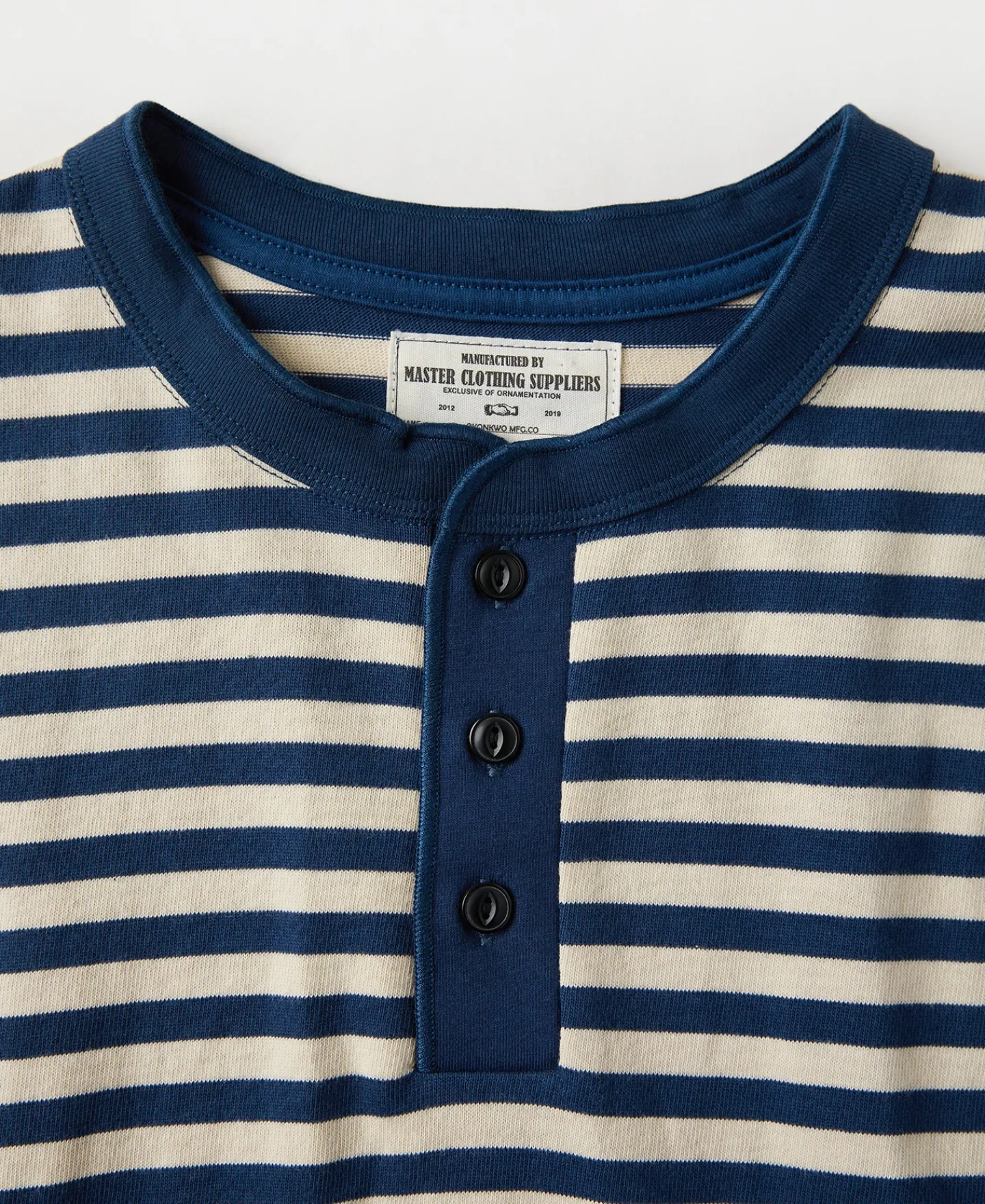 Discount Breton Striped Henley Long Sleeve T-Shirt - Blue/Apricot Henleys | Long Sleeve T-Shirts