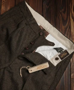 Online British Retro Brown Tweed Double Pleated Trousers Pants&trousers