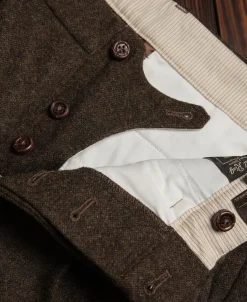 Online British Retro Brown Tweed Double Pleated Trousers Pants&trousers