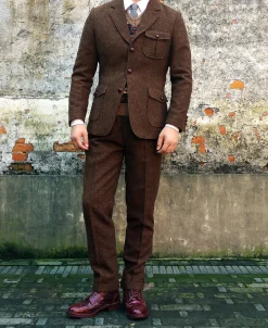 Online British Retro Brown Tweed Double Pleated Trousers Pants&trousers