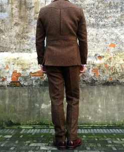 Online British Retro Brown Tweed Double Pleated Trousers Pants&trousers