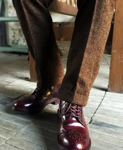 Online British Retro Brown Tweed Double Pleated Trousers Pants&trousers