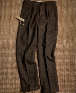 Online British Retro Brown Tweed Double Pleated Trousers Pants&trousers