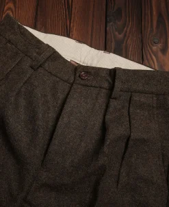 Online British Retro Brown Tweed Double Pleated Trousers Pants&trousers