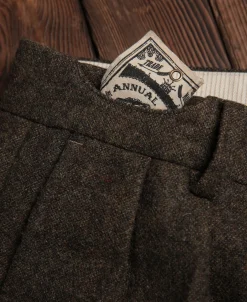 Online British Retro Brown Tweed Double Pleated Trousers Pants&trousers