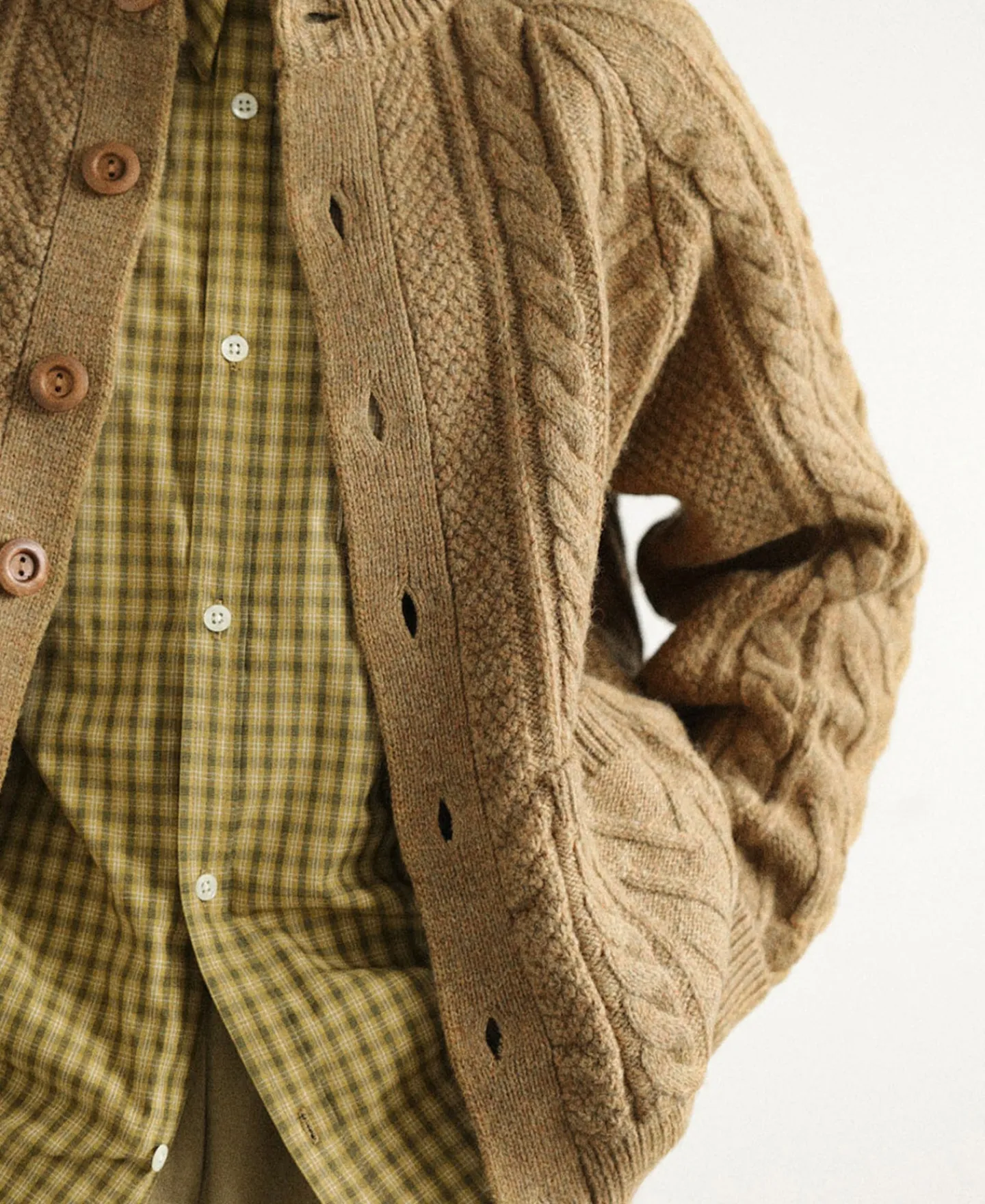 Outlet Cable Knit Round Collar Cardigan - Ginger Knitwear&sweaters