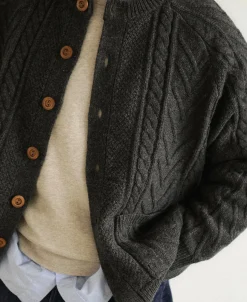 Fashion Cable Knit Round Collar Cardigan - Dark Gray Knitwear&sweaters