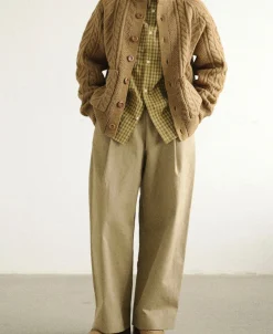 Outlet Cable Knit Round Collar Cardigan - Ginger Knitwear&sweaters